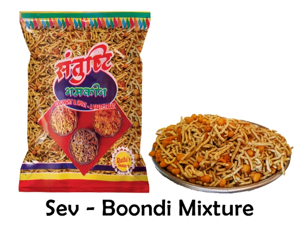 SANTUSHTI NAMKEEN SEV- BOONDI Mix | Best & Evergreen Combination | Made in Groundnut oil - 400 Gms